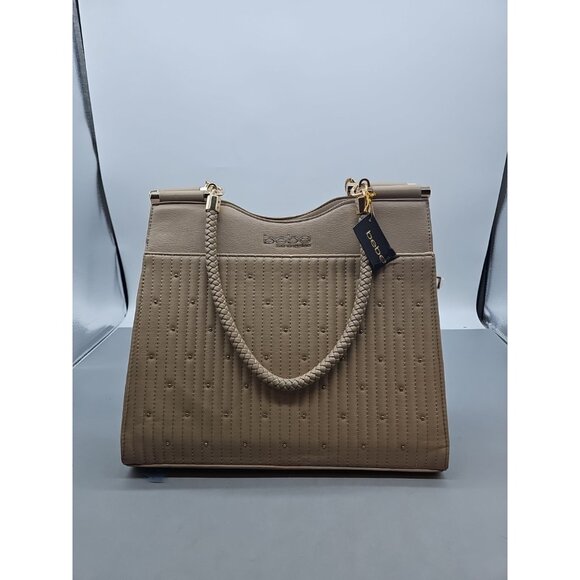 bebe Handbags - BEBE Los Ángeles Aliah Stud Shopper Leather Purse Beige New With Tag